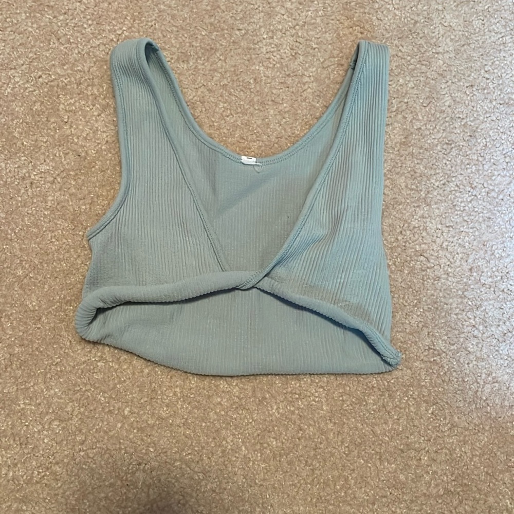 women’s light green crop top twist on back side/ reversable
